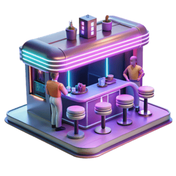 vibrant vintage Retro Futuristic Bar Neon Lights and 3D Render high quality png