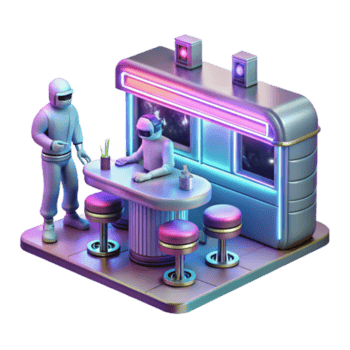 stunning artistic Retro-Futuristic Bar Scene with Robots authentic png