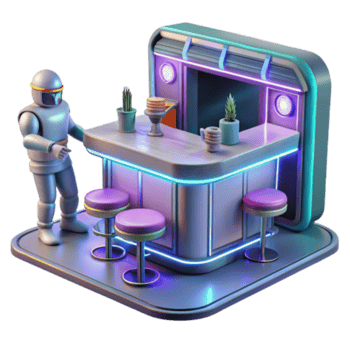 extraordinary modern Retro Futuristic Bar Scene Robot at Neon Counter original png