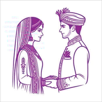 Indian wedding couple in traditional clothes vector