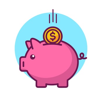 Piggy Bank With Gold Coin Cartoon Icon Illustration. Business Finance Icon Concept Isolated. vector