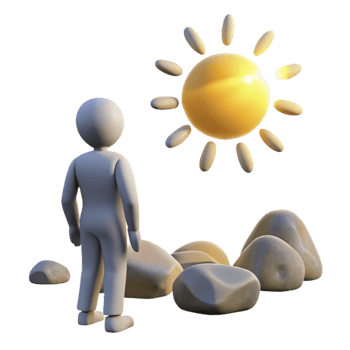 serene vintage Person Gazing at Sun, Rocks in Foreground original png