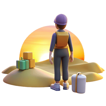 dramatic contemporary Desert Sunset Delivery Person with Gifts high resolution png