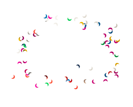 Colorful crescent shapes scattered in circular pattern, creating vibrant design png