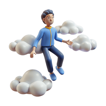 elegant classic 3D Cartoon Character on Clouds Dreams, Imagination, Fantasy detailed png
