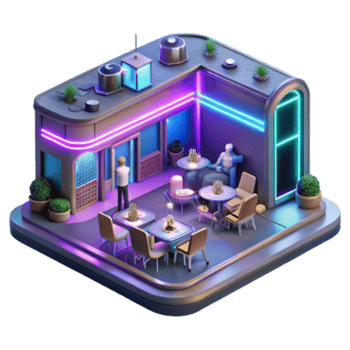 extraordinary traditional Neon Bistro Nightlife Scene, 3D Render original png