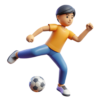 serene minimalist 3D Render of Boy Kicking Soccer Ball high quality png