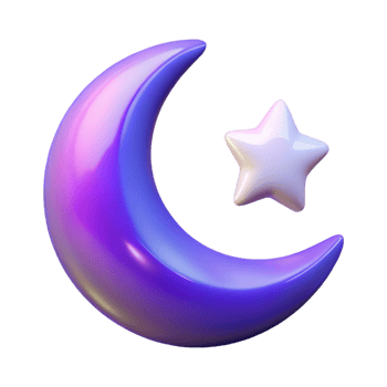 dramatic minimalist Crescent Moon and Star 3D Render genuine png
