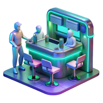 magnificent modern Neon Bar Scene 3D Render of Futuristic Bar with Patrons authentic png