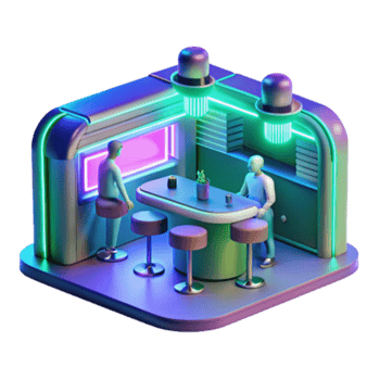 dramatic modern Neon Bar 3D Render of Retro Bar Scene high quality png