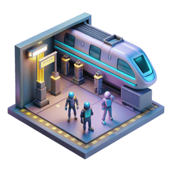 serene abstract Futuristic Train Station Low-Poly 3D Render professional png