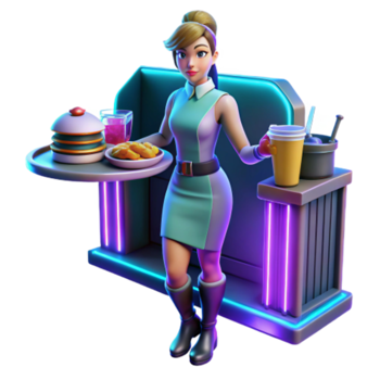 stunning artistic Retro Diner Waitress Serving Food and Drinks authentic png