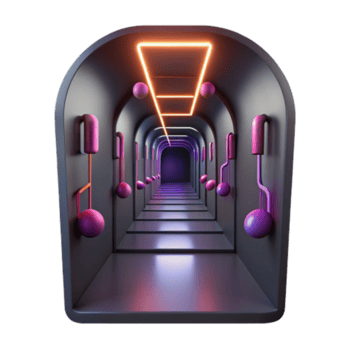 beautiful classic Neon Archway Abstract 3D Corridor with Music Notes authentic png