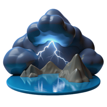 wonderful abstract Stormy Mountain Lake with Lightning detailed png