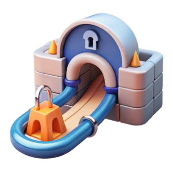 elegant contemporary 3D Cartoon Castle Slide with Padlock premium png