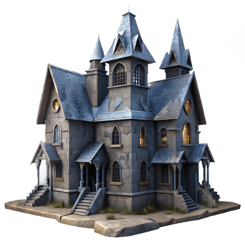 stunning classic Mysterious Stone Mansion Gothic Architecture 3D Model 4K png