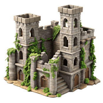 magnificent minimalist Overgrown Ruin A 3D Model of an Ancient Stone Castle premium png