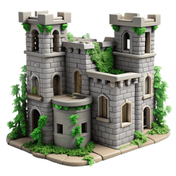 serene minimalist Overgrown Stone Castle A 3D Model high resolution png