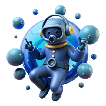 serene vintage 3D Astronaut in Space Bubbles original png