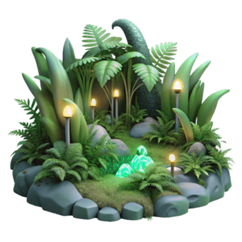 beautiful vintage Enchanted Grove Illuminated Tropical Garden with Glowing Gems premium png