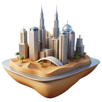wonderful classic Desert Oasis Metropolis Skyscrapers and Sand 4K png