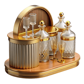 impressive creative Elegant Gold Glass Bar Cart Set premium png