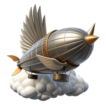 stunning vintage Steampunk Airship Fantasy Flight Above Clouds authentic png