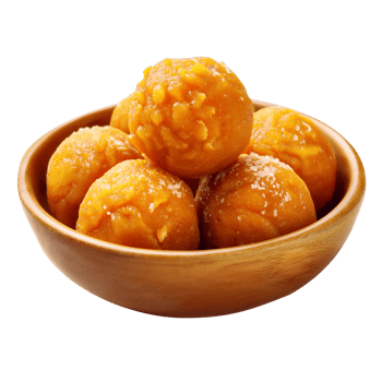 Bowl of Indian laddu sweet on a transparent background png