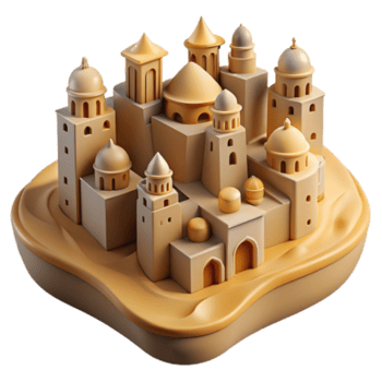 beautiful creative Desert Oasis 3D Render of Architectural Wonders professional png