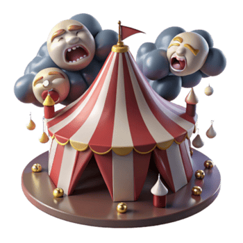 dramatic traditional Circus Tent with Crying Clouds A 3D Render professional png