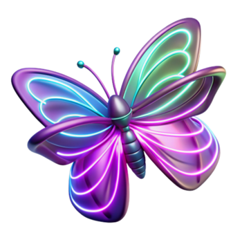 extraordinary minimalist Neon Butterfly 3D Render of Glowing Insect high quality png