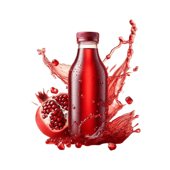 A bottle of pomegranate juice with splash png