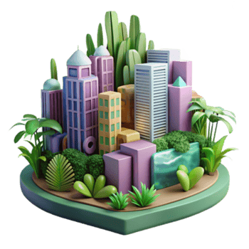wonderful artistic Urban Oasis 3D Cityscape with Lush Greenery premium png