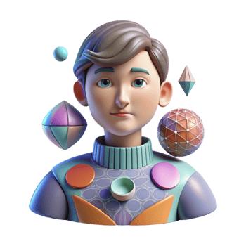 wonderful artistic 3D Render of Boy with Geometric Shapes high resolution png