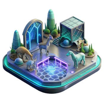 magnificent rustic Futuristic Zoo Prehistoric Extinct Animals Exhibit high resolution png