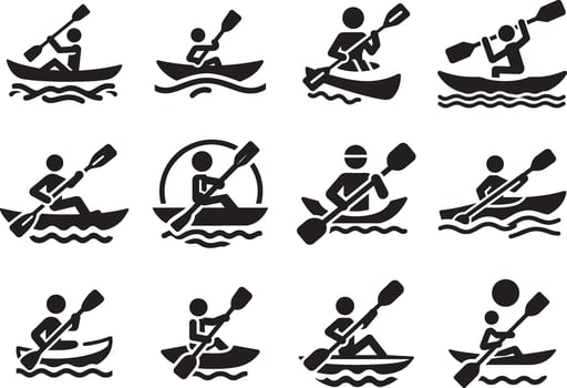 Silhouettes of Paddling and Water Adventure vector