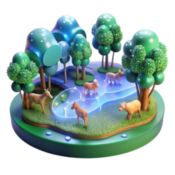 elegant vintage Forest Animals by a Glowing Stream exclusive png