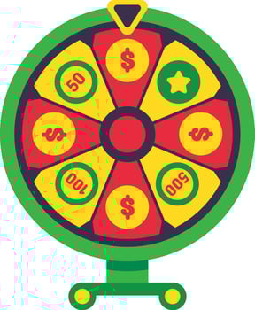 Colorful wheel of fortune spinning rapidly, featuring various enticing money prizes and a star prize, creating thrilling opportunities for winning big and experiencing excitement vector