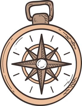 Hand drawn illustration of a vintage compass, featuring a detailed wind rose and a sturdy handle, evoking a sense of exploration and discovery vector