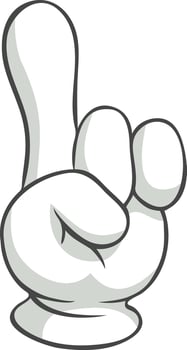 Cartoon hand wearing a white glove is making a gesture with the index finger pointing upwards, symbolizing attention, direction, or giving instructions vector