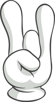 Cartoon hand gesturing rock and roll symbol with index and little finger raised while thumb, middle and ring finger are folded, conveying energy, rebellion, music, and counterculture spirit vector