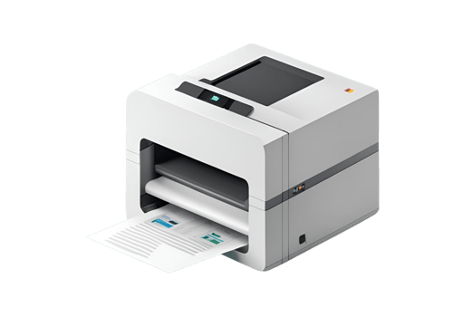3D paper printer icon with document, digital office equipment, isolated background. png