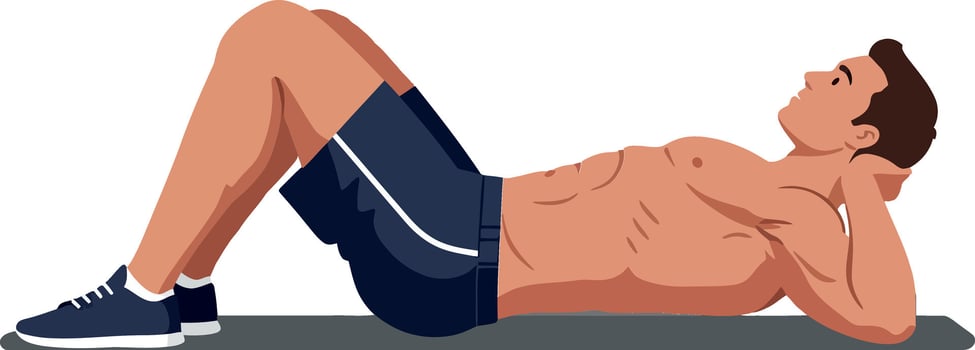 Athletic man performing sit-ups in a minimalistic style, showcasing determination and fitness in vibrant illustration vector