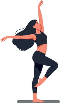 Dynamic young woman performing a graceful dance pose in a minimal flat design illustration showcasing movement and elegance vector