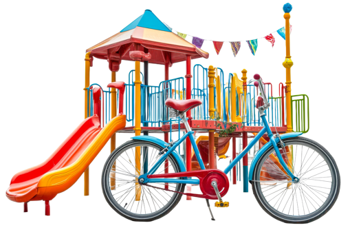 Colorful playground with bicycle on sunny day png
