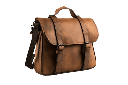 Stylish brown leather messenger bag for daily use png