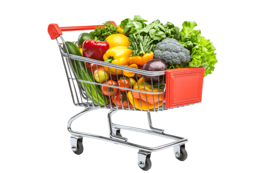 Fresh vegetables arranged in a shopping cart png