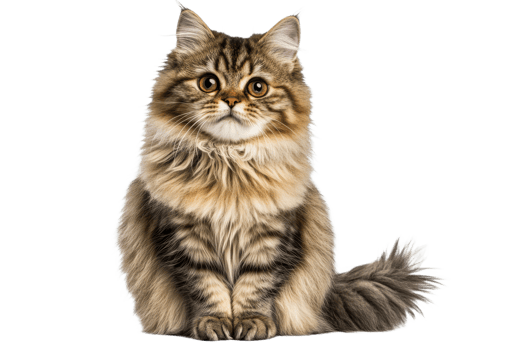 Fluffy cat poses adorably against a plain backdrop png