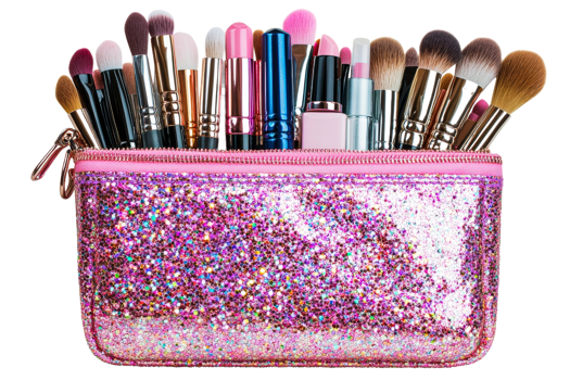 Glitter bag with makeup brushes png