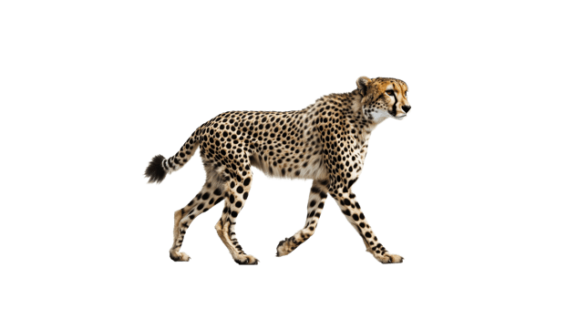 Cheetah walking gracefully across a transparent background png